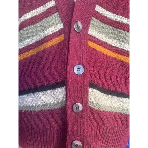 Vintage London Fog Striped Knit Sweater Vest Burgundy Multicolor 90s Grandpa